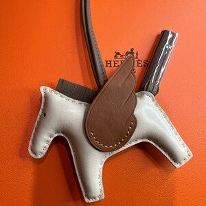 Lambskin Horse Pegasus Bag Charm in Cream and Brown